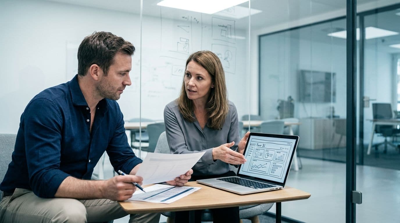 How to hire a Power BI consultant — interview meeting at glass-walled office
