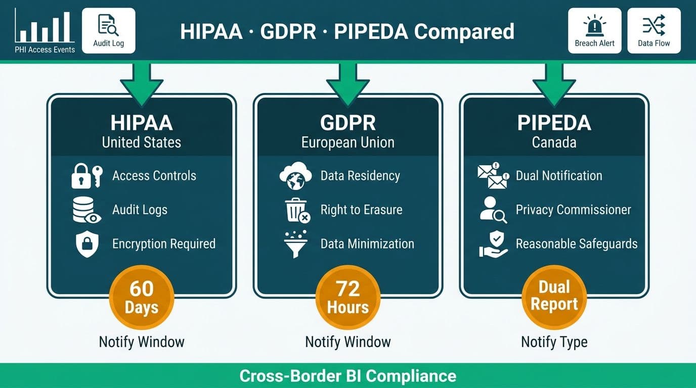 Healthcare Analytics Compliance: HIPAA, GDPR, and PIPEDA Compared