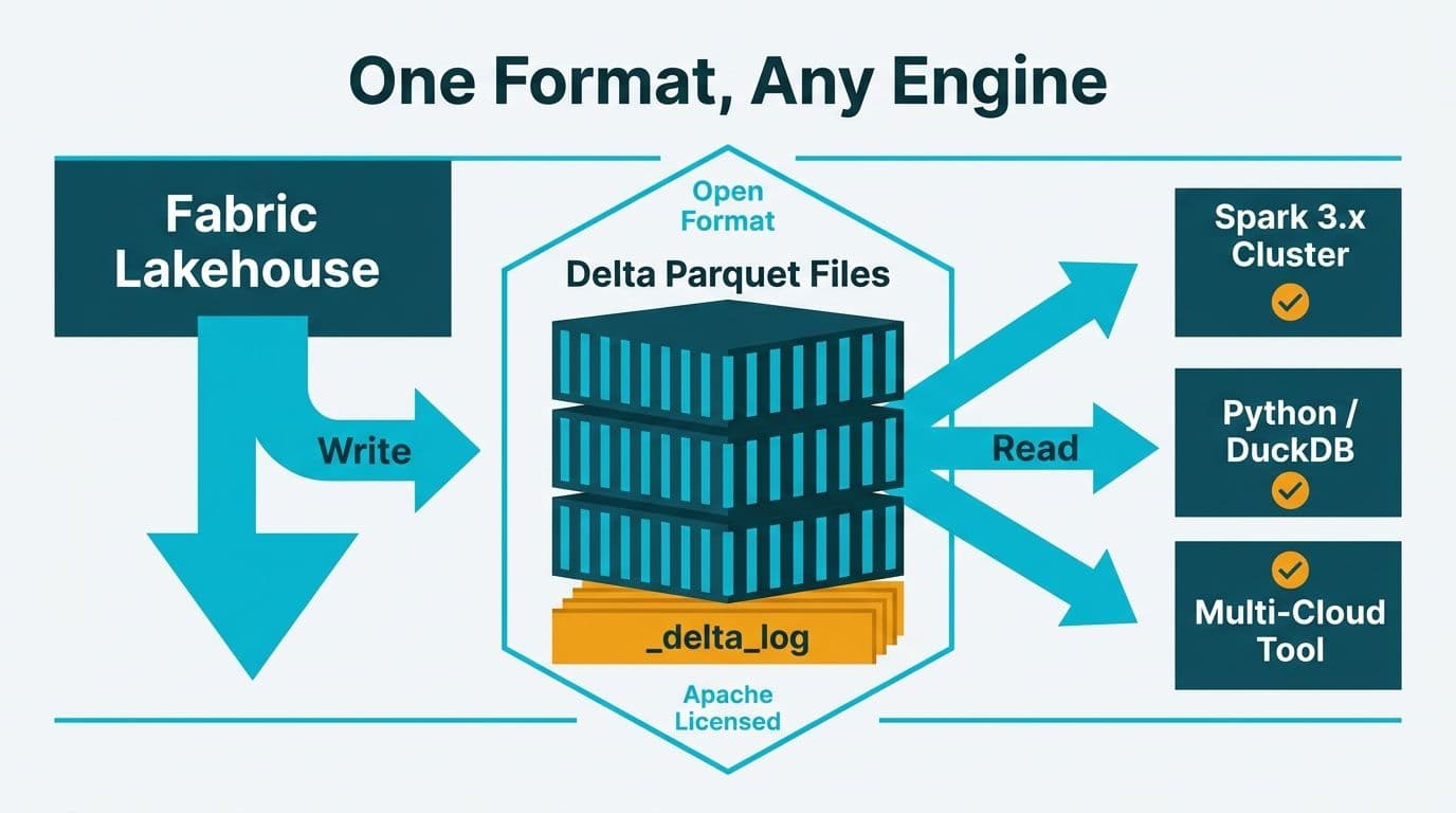 Fabric Lakehouse writing Delta Parquet files read by Spark, Python, and multi-cloud tools