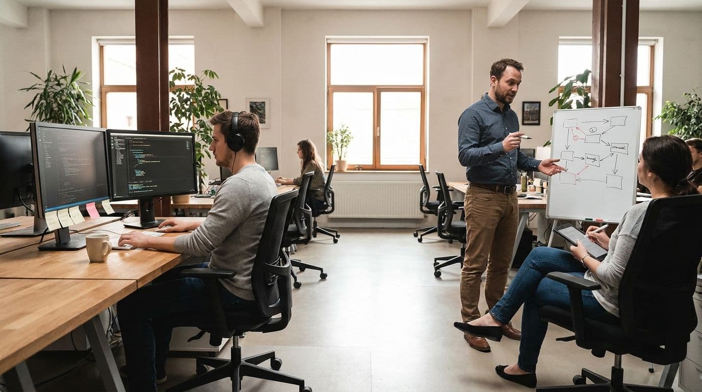 Power BI consultant vs developer — split scene of two work modes